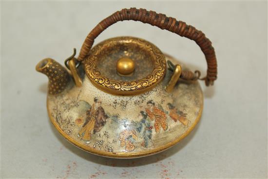 A Japanese Satsuma pottery miniature wine or tea pot, by Seikozan, Meiji period, 5.5cm. diam.